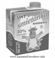 Rysunek przedstawia opakowanie śmietanki. Produkt utrwalono metodą