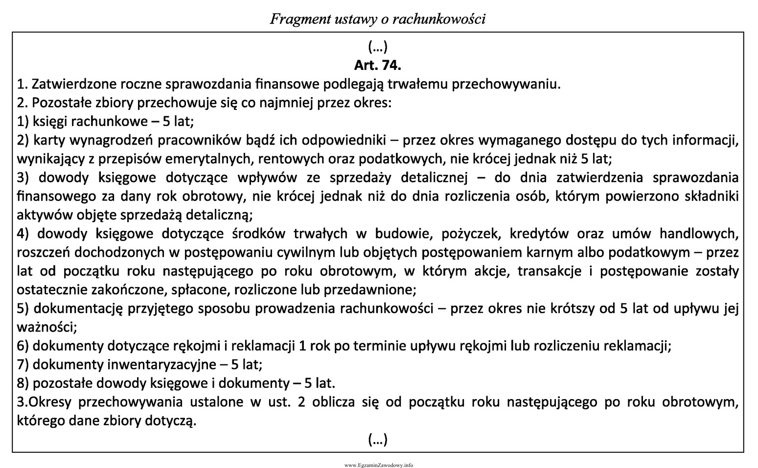 Zgodnie z przytoczonym przepisem ustawy, okresy przechowywania dowodów księ