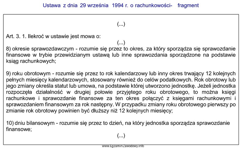 Zgodnie z zamieszczonym fragmentem ustawy, rokiem obrotowym jest