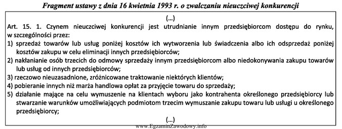 Którą praktykę handlową, zgodnie z przedstawionym fragmentem ustawy, należ