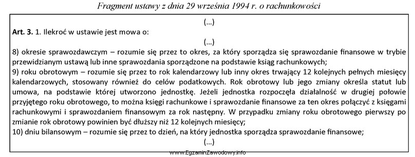 Zgodnie z zamieszczonym przepisem ustawy, rokiem obrotowym jest