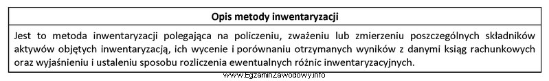 Którą metodę przeprowadzania inwentaryzacji charakteryzuje zamieszczony opis?