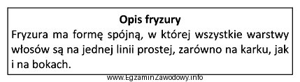 Fryzura zaprojektowana zgodnie z zamieszczonym opisem przyjmuje geometryczną formę