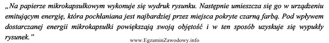 Fragment opisu działania urządzenia. Zamieszczony tekst opisuje dział