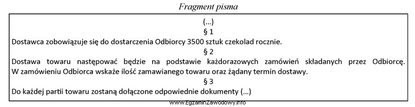 Zamieszczony fragment pisma dotyczy umowy