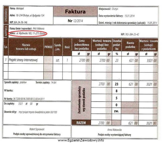 Który dokument należy wystawić, jeśli zamieszczona faktura 