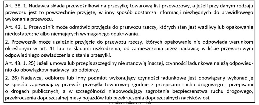 Czynności ładunkowe, zgodnie z ustawą o prawie przewozowym, 