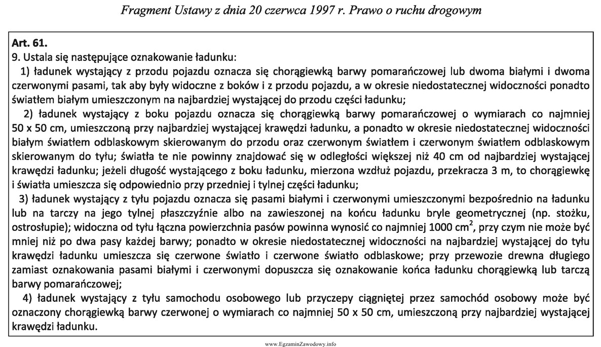 Ładunek wystający poza obrys pojazdu w jego bocznej 