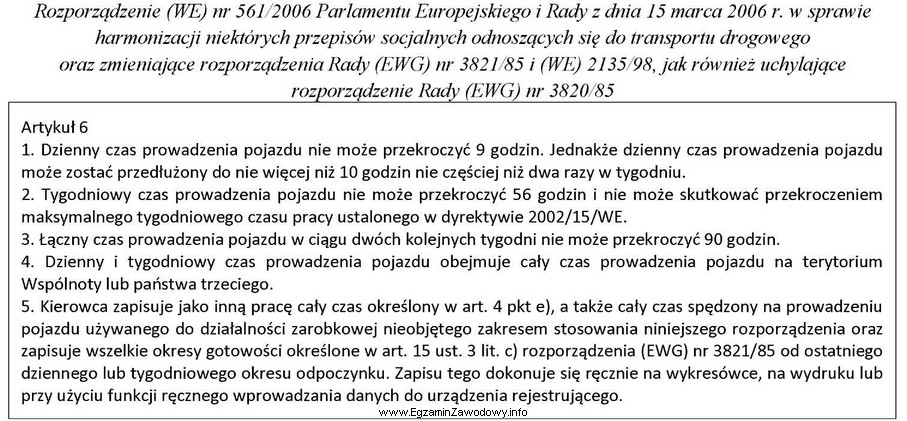 Tygodniowy łączny czas prowadzenia samochodu ciężarowego 