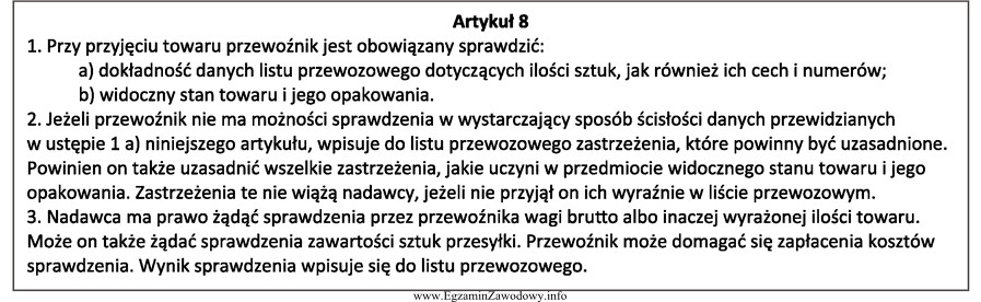 Zgodnie z konwencją CMR (fragment powyżej) nadawca ma prawo 