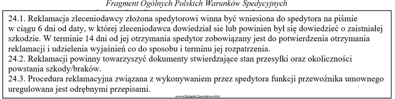 W jakim terminie, zgodnie z Ogólnymi Polskimi Warunkami Spedycyjnymi, 