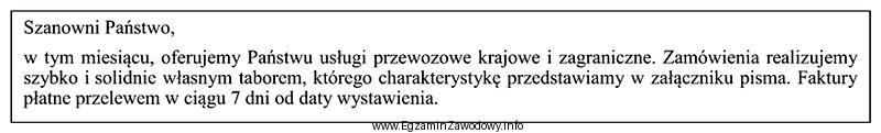 Niezbędnym elementem oferty handlowej, którego brakuje w przedstawionym 