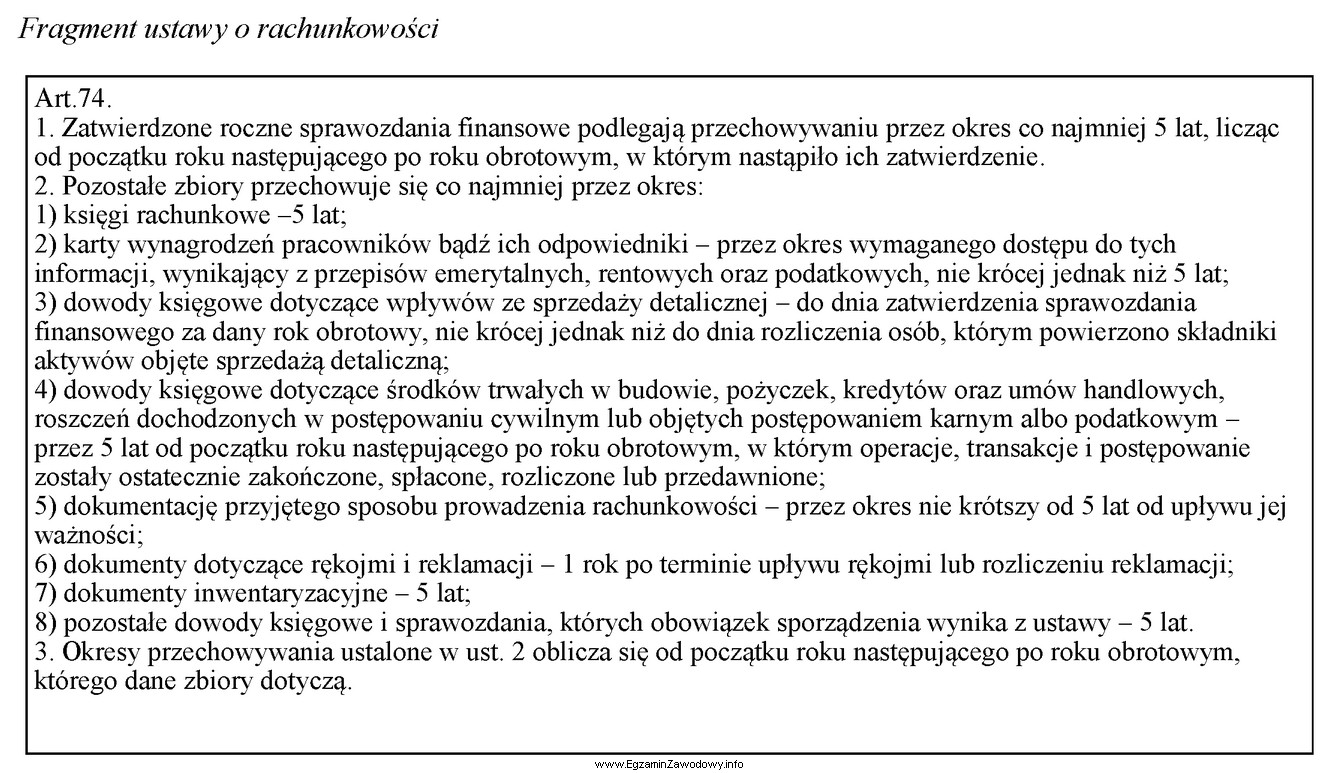 Korzystając z zamieszczonego fragmentu ustawy o rachunkowości, wskaż 