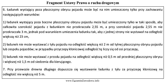 Przy przewozie pojazdem drogowym o szerokości 2,55 m, całkowita 