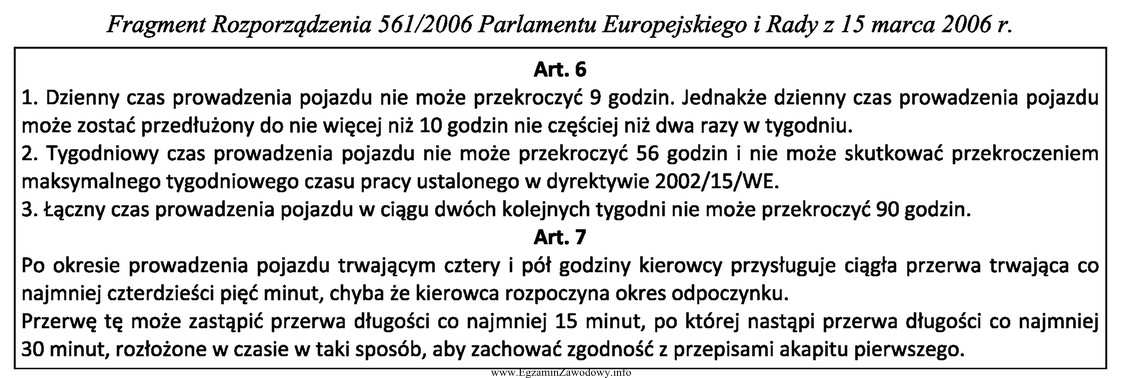 Maksymalny tygodniowy czas jazdy kierowcy, zgodnie z zamieszczonym fragmentem rozporzą