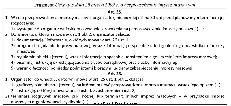 Zgodnie z Ustawą o bezpieczeństwie imprez masowych do wniosku 