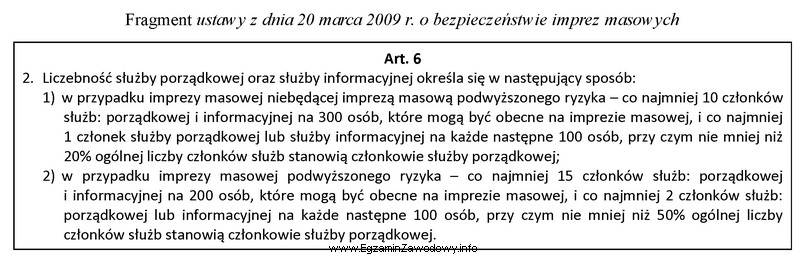 Na podstawie fragmentu ustawy o bezpieczeństwie imprez masowych, ustal 