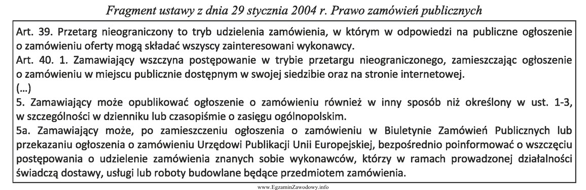 Na podstawie zamieszczonego fragmentu ustawy Prawo zamówień publicznych Starostwo 