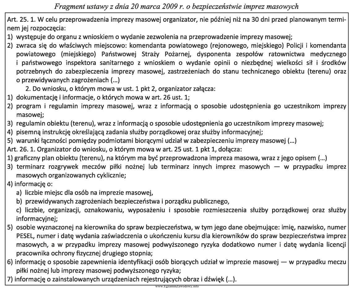 Na podstawie fragmentu ustawy o bezpieczeństwie imprez masowych do 