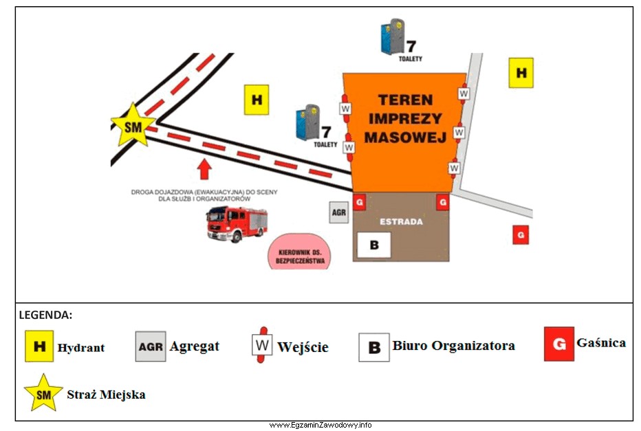 Na graficznym planie terenu, na którym przeprowadzono imprezę masową, 