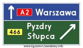 Zjazd w kierunku miejscowości Pyzdry i Słupca wskazuje 