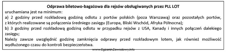 O której godzinie zostanie uruchomiona odprawa biletowo-bagażowa dla 