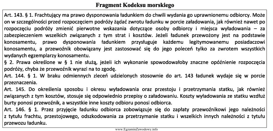 Zgodnie z zapisami Kodeksu morskiego koszty wyładowania towaru ze 