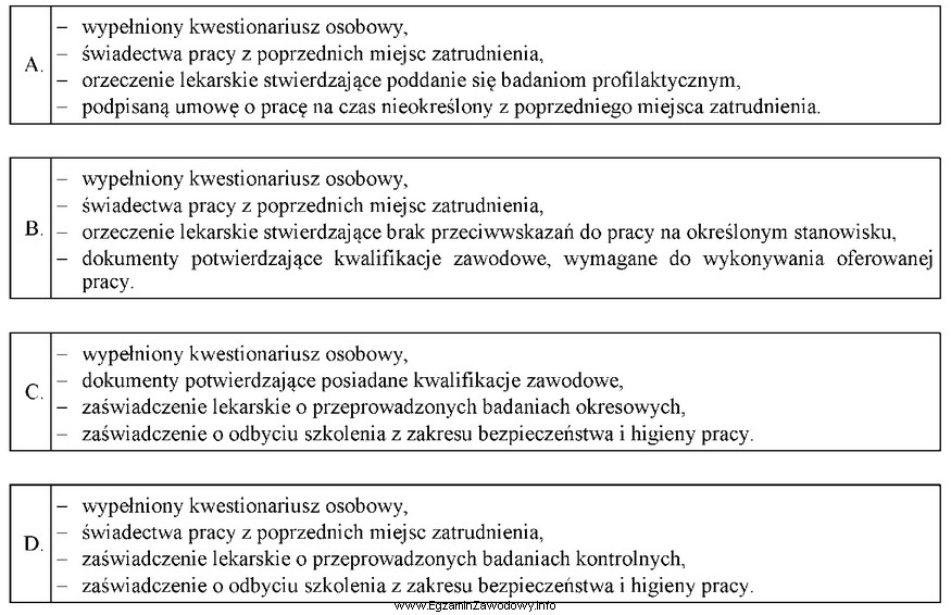 Osoba ubiegająca się o zatrudnienie powinna złożyć 