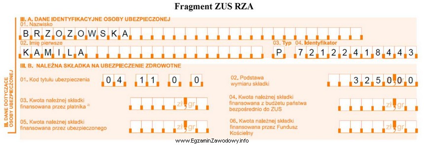 Na podstawie fragmentu ZUS RZA <i>Imienny raport miesięczny 