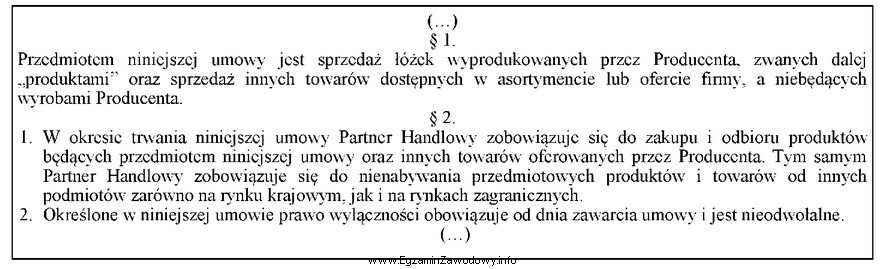 W ramce zamieszczono fragment umowy