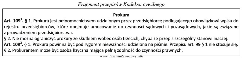 Zgodnie z zamieszczonym fragmentem kodeksu cywilnego prokurentem może być