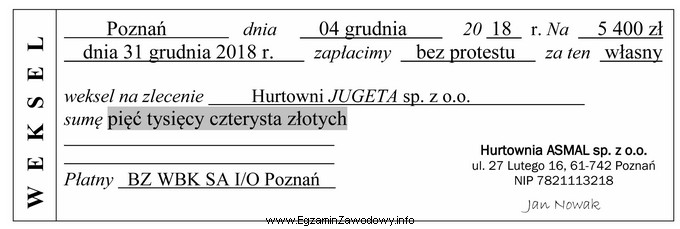 Hurtownia ASMAL sp. z o.o. wystawiła dla Hurtowni 