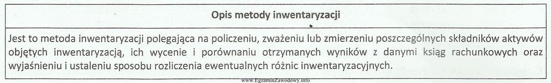 Którą metodę przeprowadzania inwentaryzacji charakteryzuje zamieszczony opis?