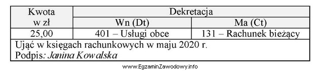 Wskaż operację gospodarczą, której dotyczy sporządzony na wycią