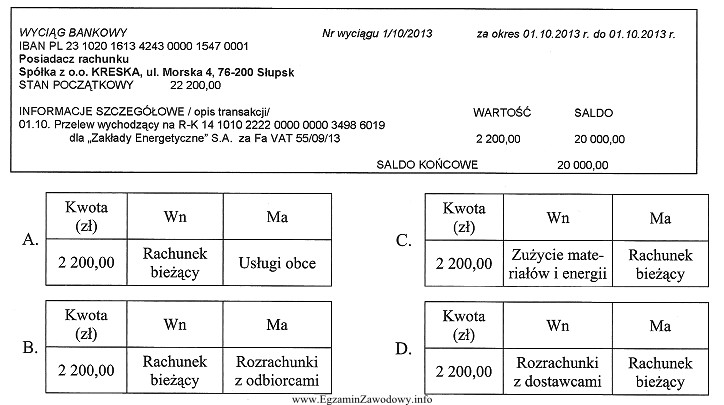 Wskaż prawidłową dekretację zamieszczonego dowodu księgowego.