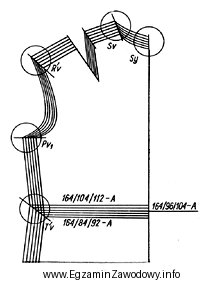 Przy stopniowaniu tyłu żakietu z rozmiaru 164/104/112 na rozmiar 164/84/92 