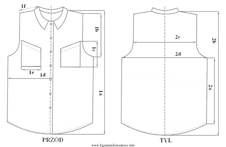 Rysunek techniczny przodu i tyłu bluzki damskiej służ