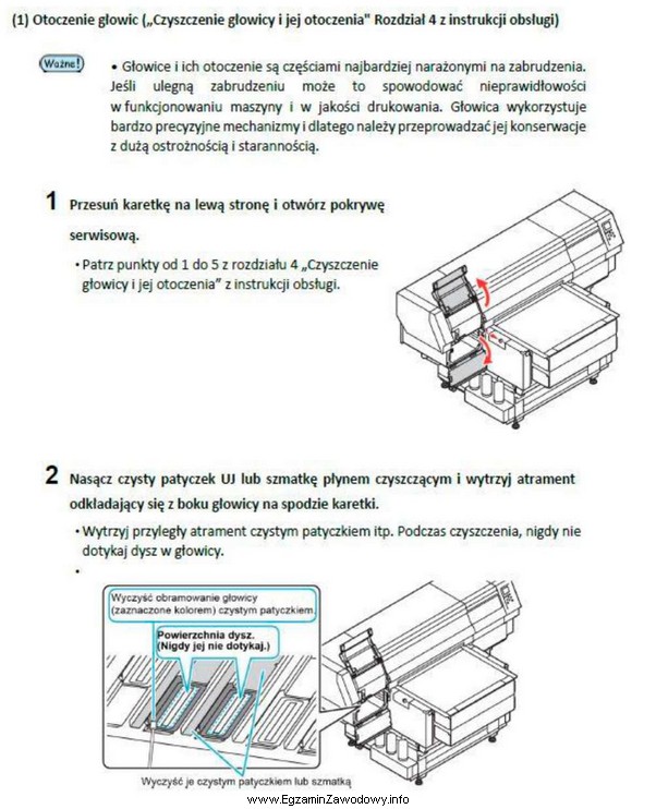 Fragment pokazanej na ilustracji dokumentacji technicznej plotera wielkoformatowego informuje operatora 