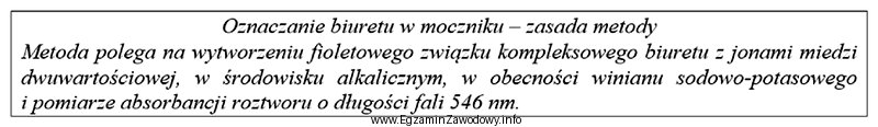 Na podstawie przedstawionego opisu zasady metody oznaczenie biuretu w moczniku 