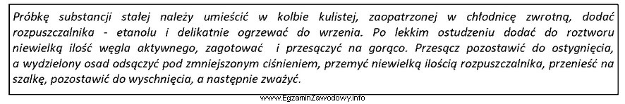 Opis w ramce przedstawia sposób oczyszczania substancji poprzez