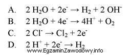 Podczas elektrolizy wodnego roztworu kwasu solnego na katodzie zachodzi reakcja 