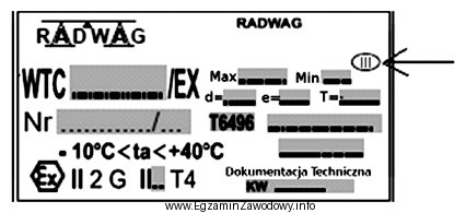 Strzałka zamieszczona na rysunku, przedstawiającym tabliczkę znamionową wagi, 