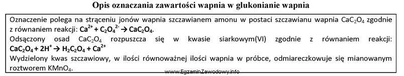 Z opisu wynika, że do oznaczenia wapnia w glukonianie 