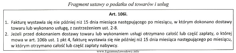 Podatnik podatku VAT dokonał dostawy towarów dla odbiorcy w 