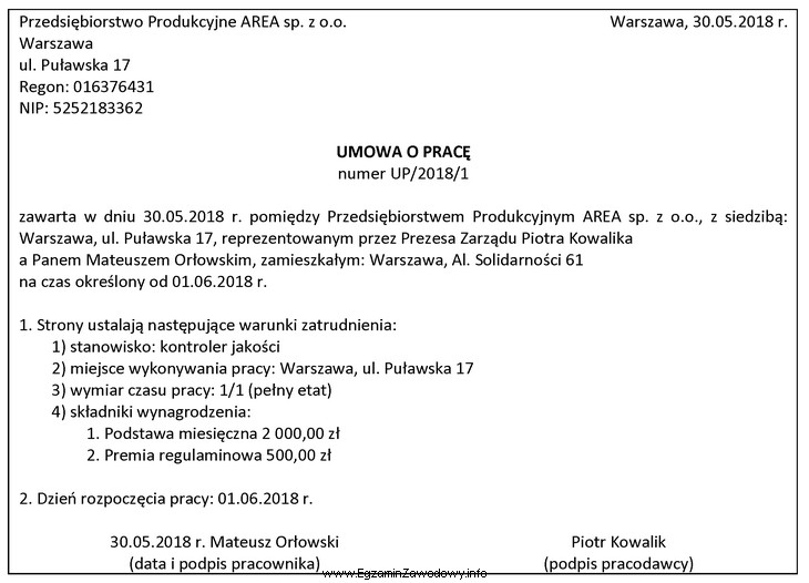 Którą informację spośród wymienionych należy dopisać 