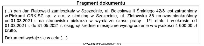 Fragment przedstawionego dokument to