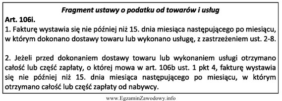 Podatnik VAT wykonał usługę dla odbiorcy w dniu 14.09.2016 r. 