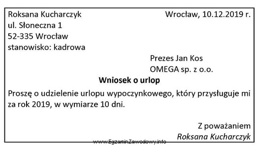 Którego elementu brakuje w przedstawionym wniosku o urlop wypoczynkowy?