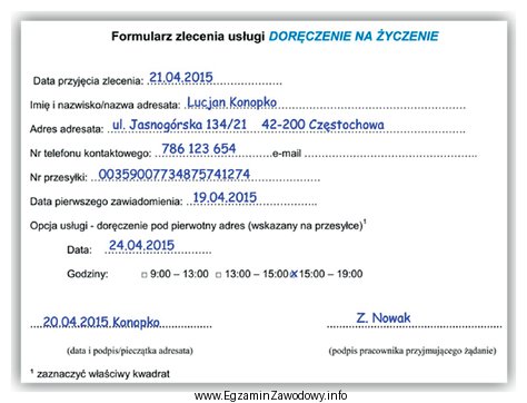 Zgodnie z zamieszczonym formularzem usługi 