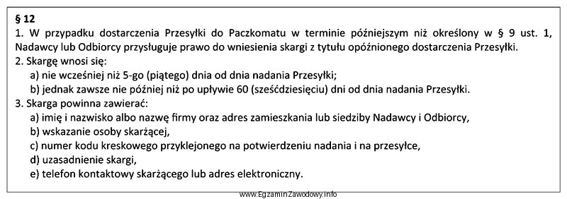 Skarga z tytułu przekroczenia terminu dostarczenia przesyłki do 